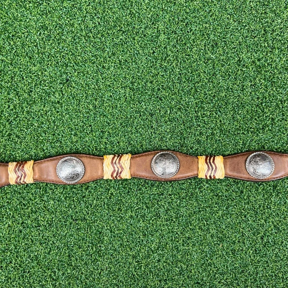 Vintage Tony Lama Western‎ Leather Belt Woven Straw Concho Boho Cowgirl Belt 44